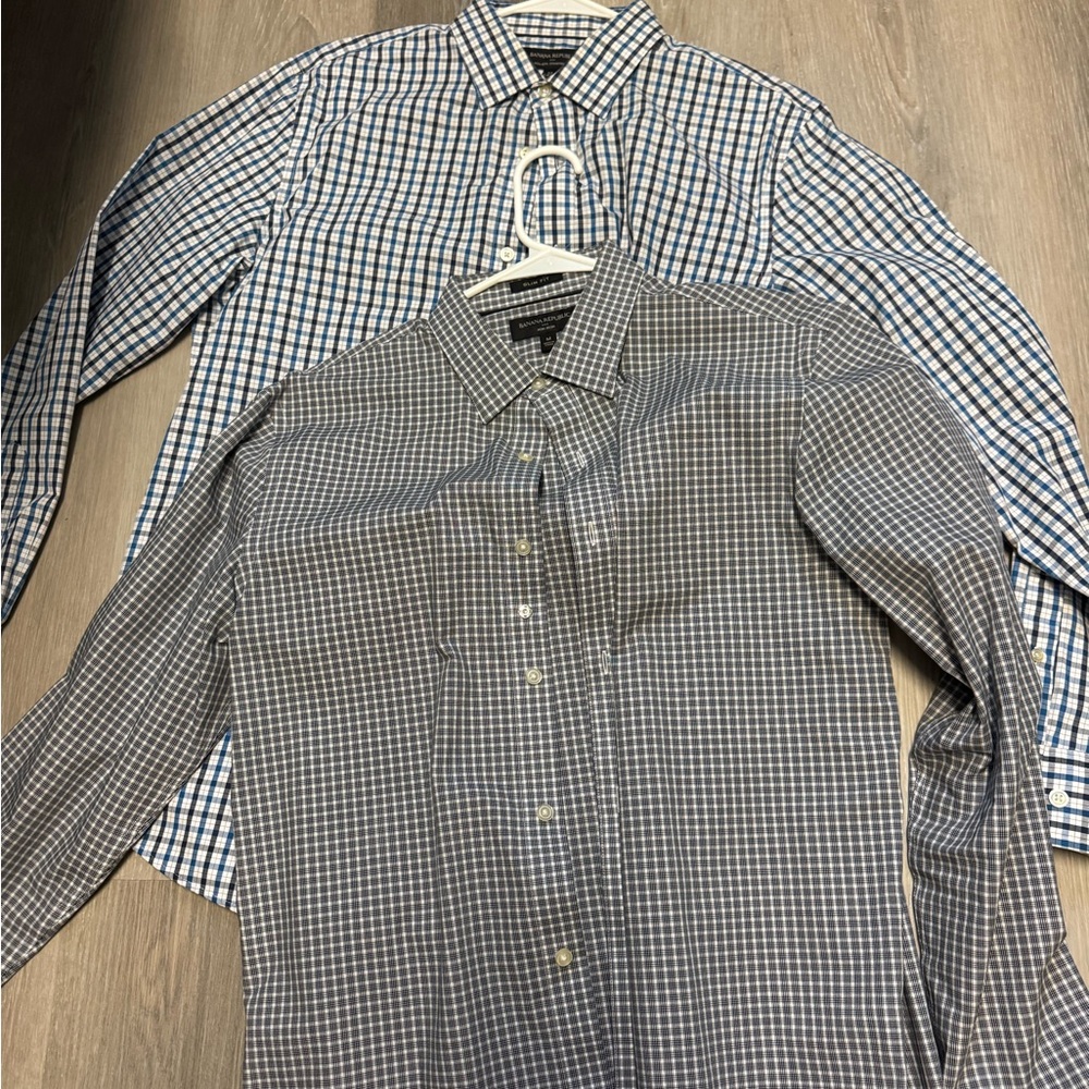 Banana Republic Men's Checkered Button Down Shirts - Blue and Black